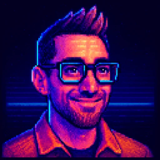 8-bit synthwave pixel-art portrait of Roderic Rinehart